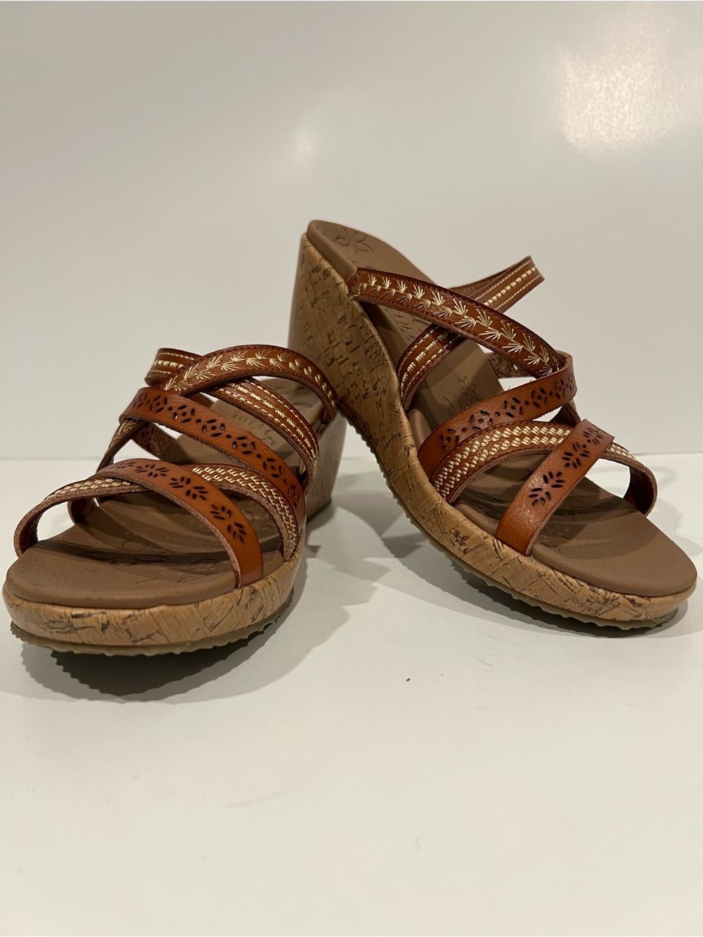 Skechers Tan Brown Strappy Wedge Sandals
